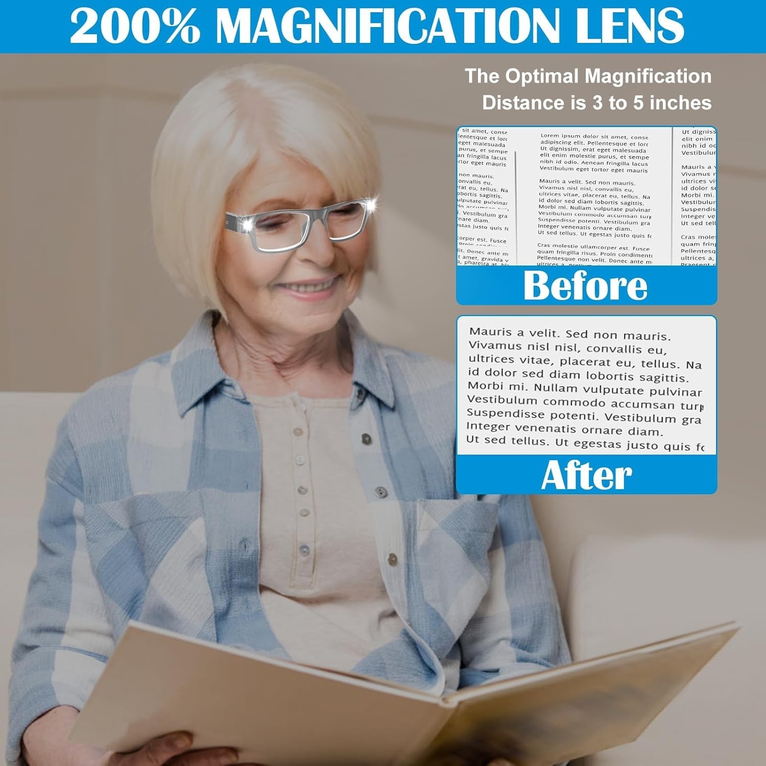 Magnifying Glasses 200% LED Lighted Hands Free Reading Craft Hobby
