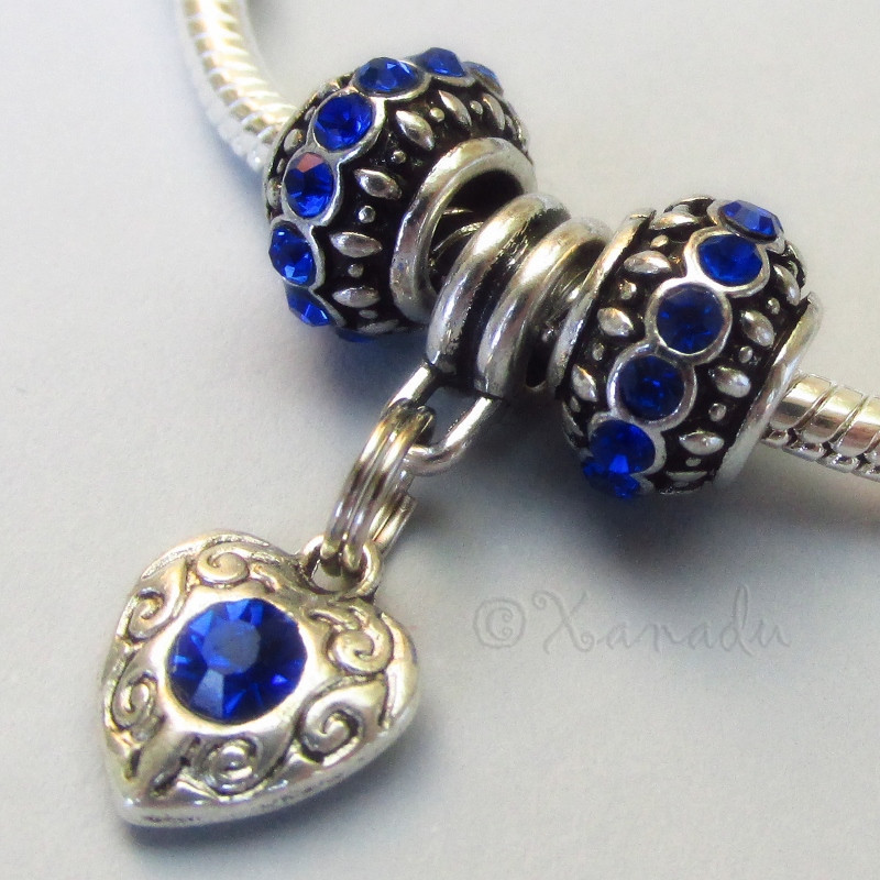 Sapphire Blue September Birthstone European Charm Beads For Large Hole Bracelets
