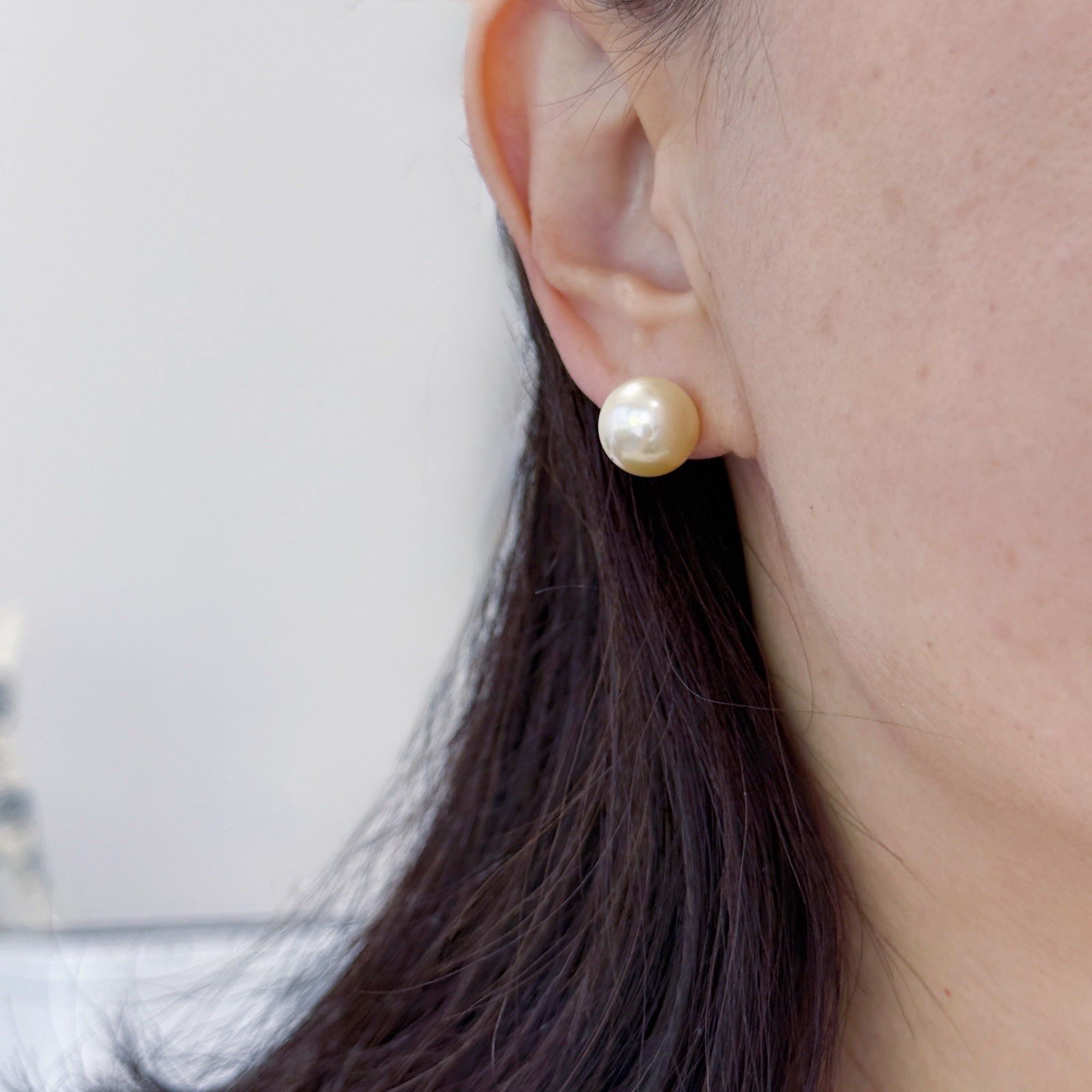 Big 11.6mm Round Light Gold South Sea Pearl Stud Earrings 10K Yellow Gold