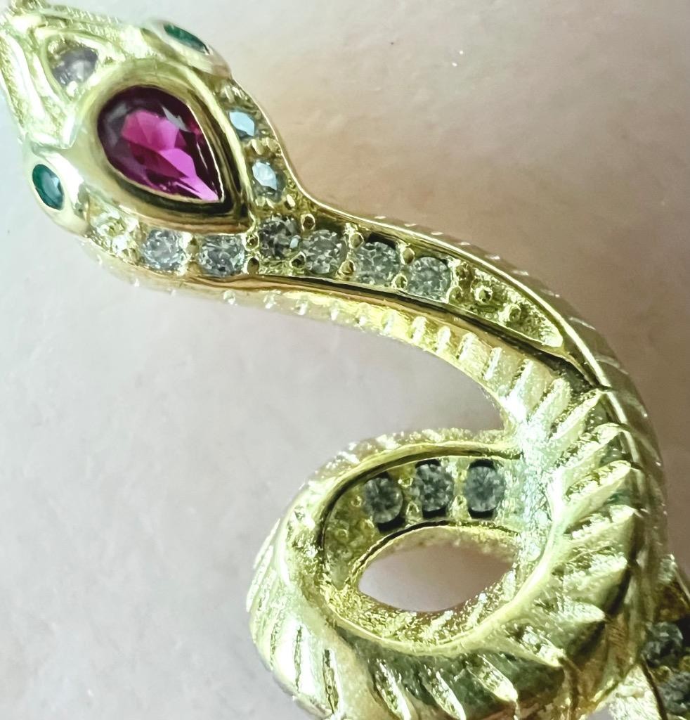 REAL 14K Y Gold on Solid 925 ruby diamond Snake Bracelet Victorian Egyptian Rev.