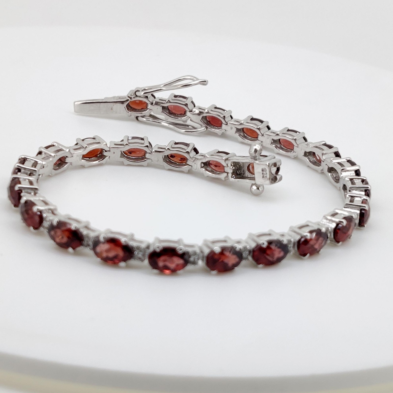 Oval Garnet Tennis Bracelet Sterling Silver January Birthstone womens Jewelry