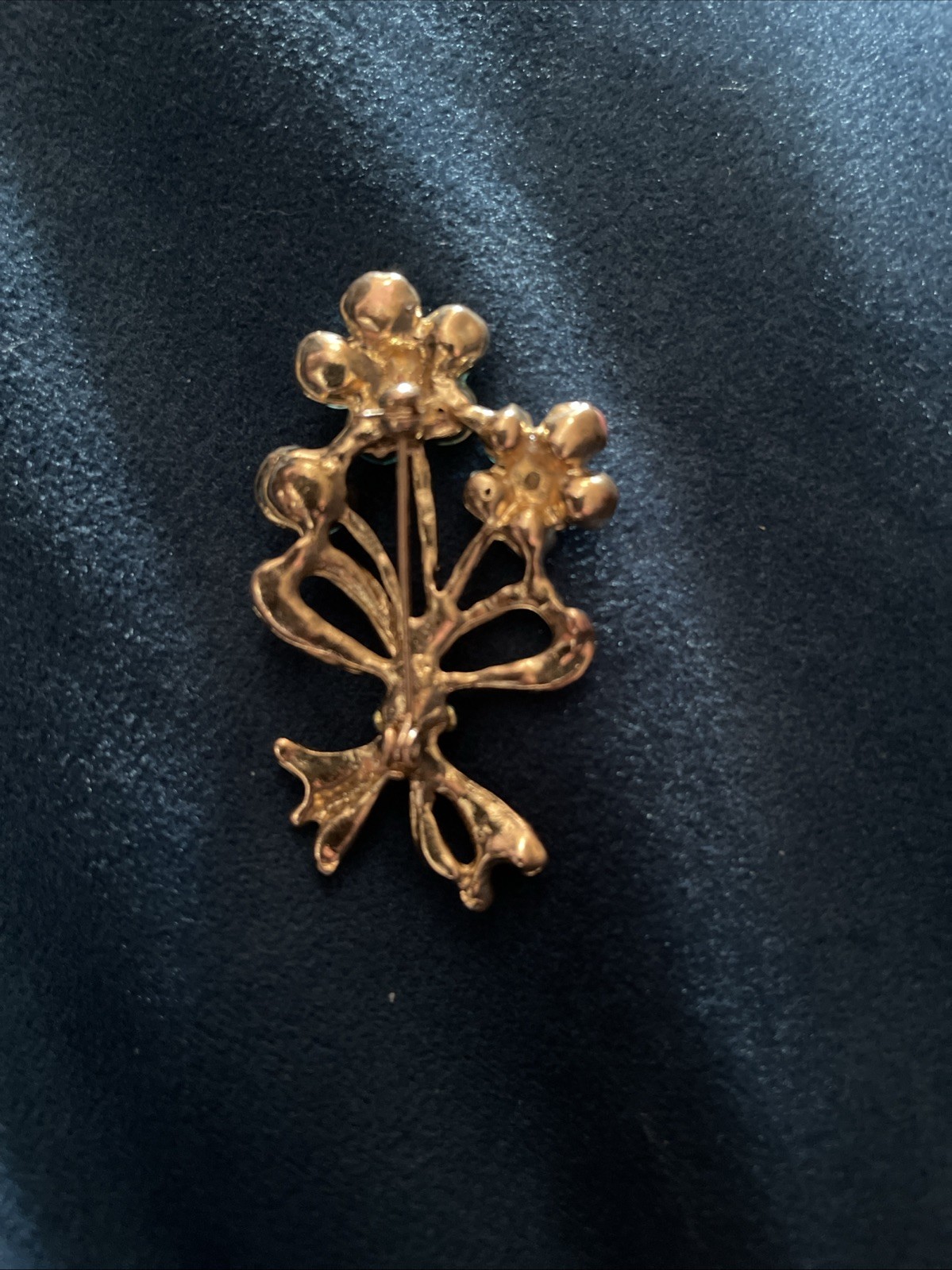 VNTG GOLD PLATED FLORAL RHINESTONE BROOCH Tested 12K/14K