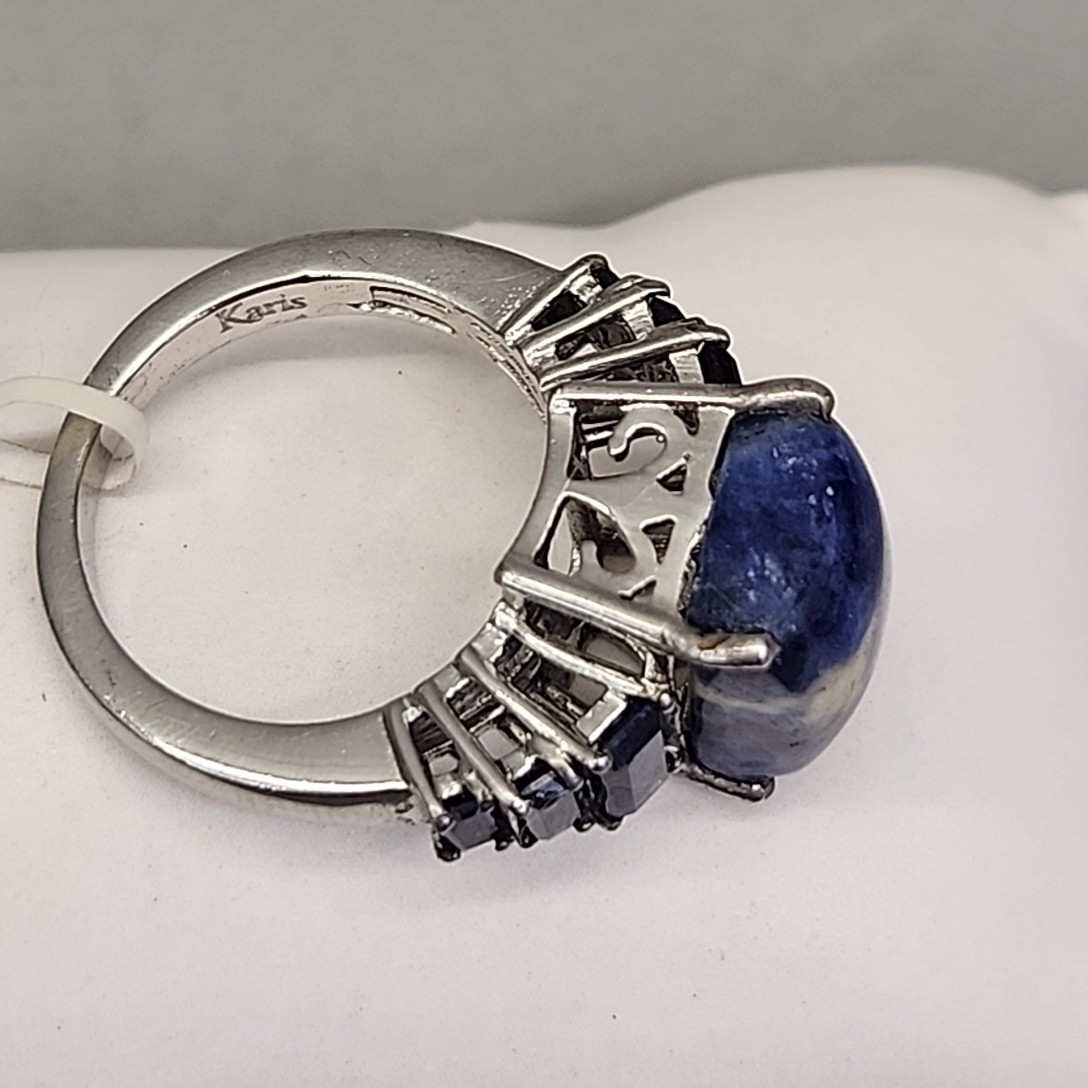 Sodalite Ring Blue Stone Karis STS Lab Created Sapphires Sterling Silver JTV 7