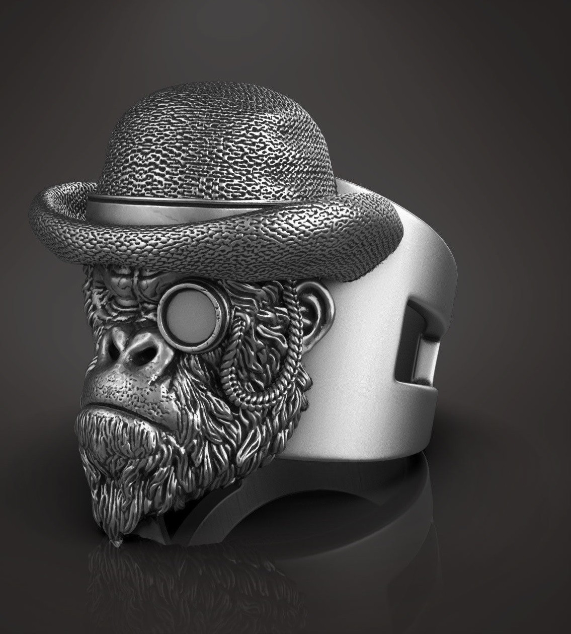 Oxidized Native American Indian Chief Skull & Wolf Head 925Silver Statement Ring
