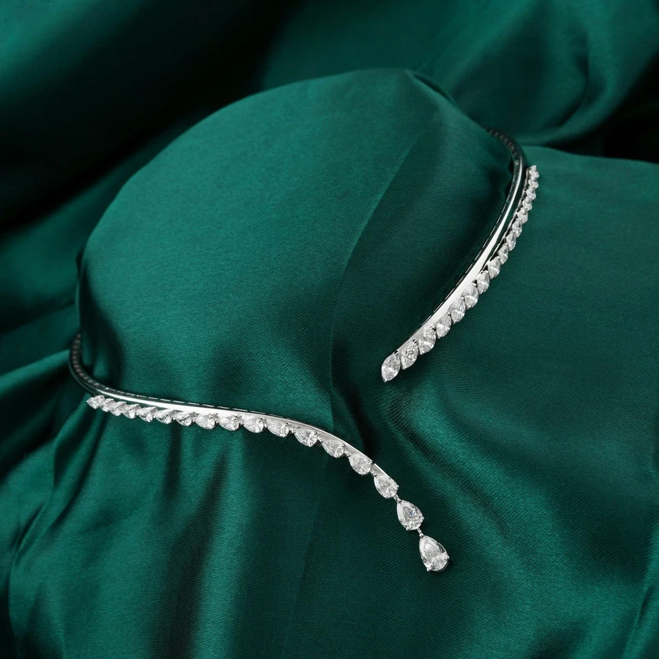 4.75 Ct 18k White silver women’s Pear Diamond Choker Cuff Necklace Gift