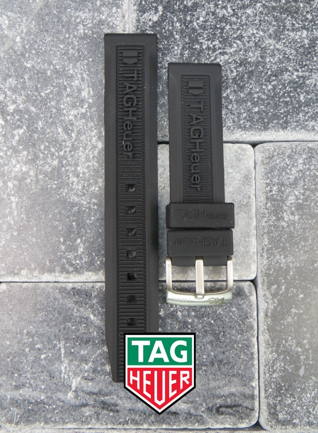 New 20 mm Authentic TAG HEUER Soft Rubber Strap Black OEM Diver Watch Band K