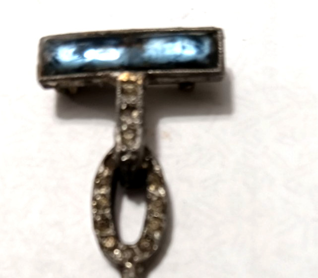 Vintage Art Deco Brooch Blue Glass & Rhinestones