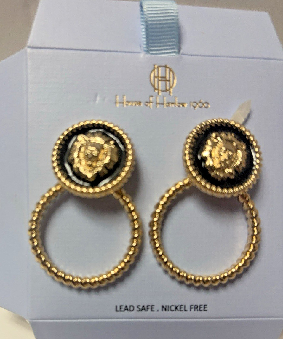 House Of Harlow 1960 Lion Earrings Gold & Black