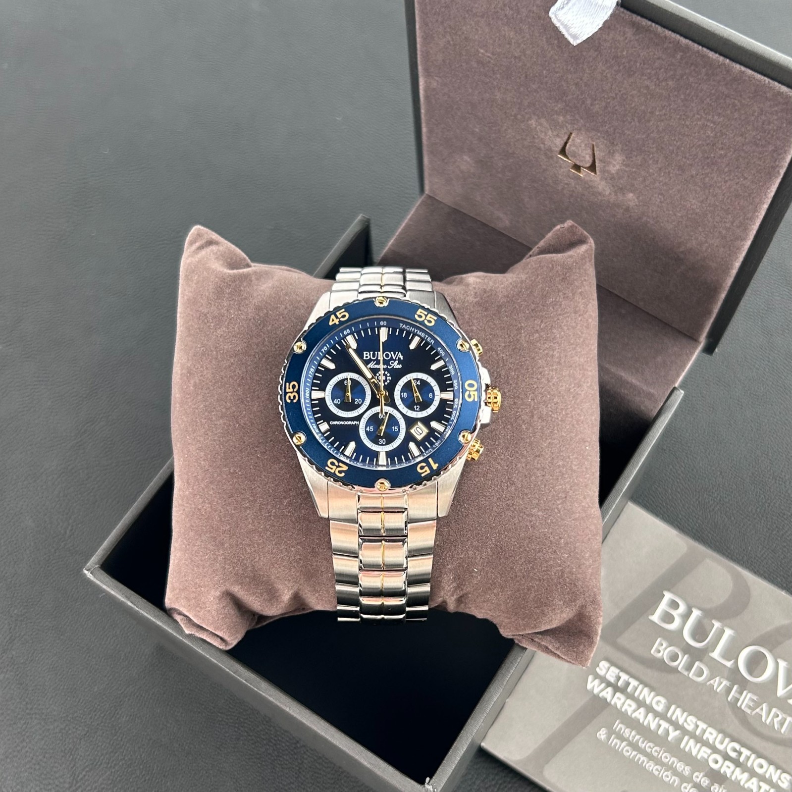 Bulova Men’s Marine Star 98B400 Blue Dial Two-Tone Chronograph Quartz Watch