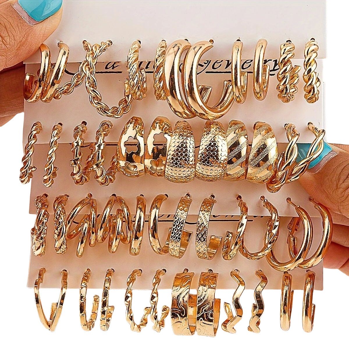 24 Pair Women’s Golden Hoop Shaped Earring Set Fashion Pendant Ear Studs