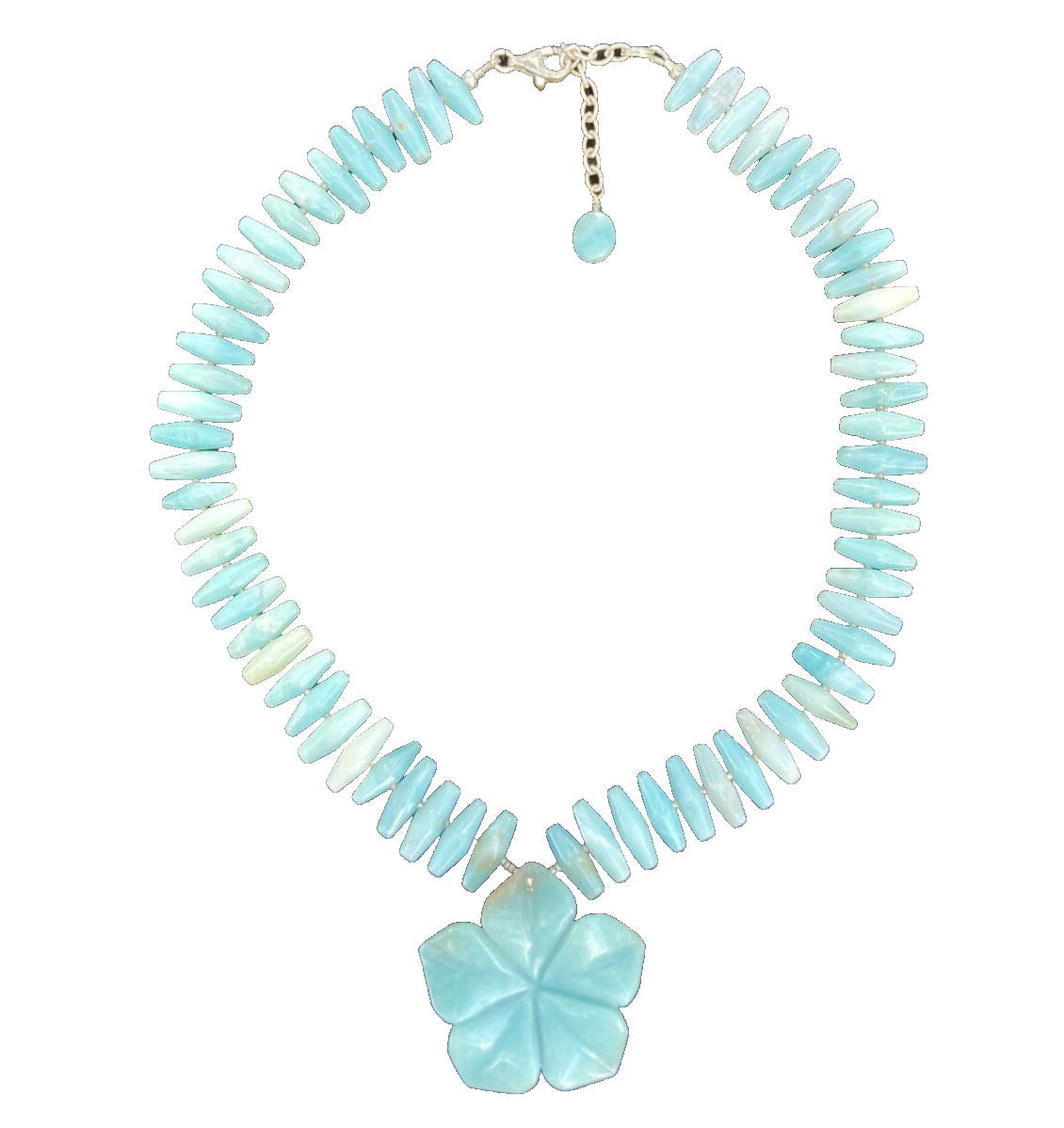 Amazonite Flower Bead (1/2 in) Necklace w/ Amozonite thin barrel beads
