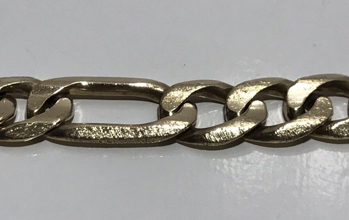 Vintage Solid 10k Yellow Gold Figaro Bracelet 8.75″~7.60MM Signed “PGDA”