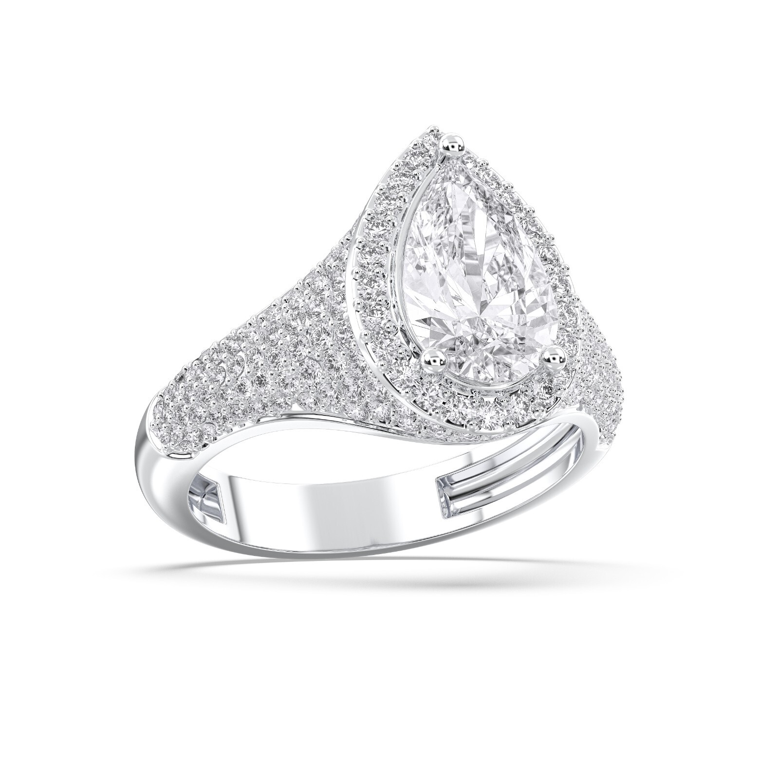 IGI Certified Lab Grown Diamond Engagement Ring 3.27ct Pear 14k Gold
