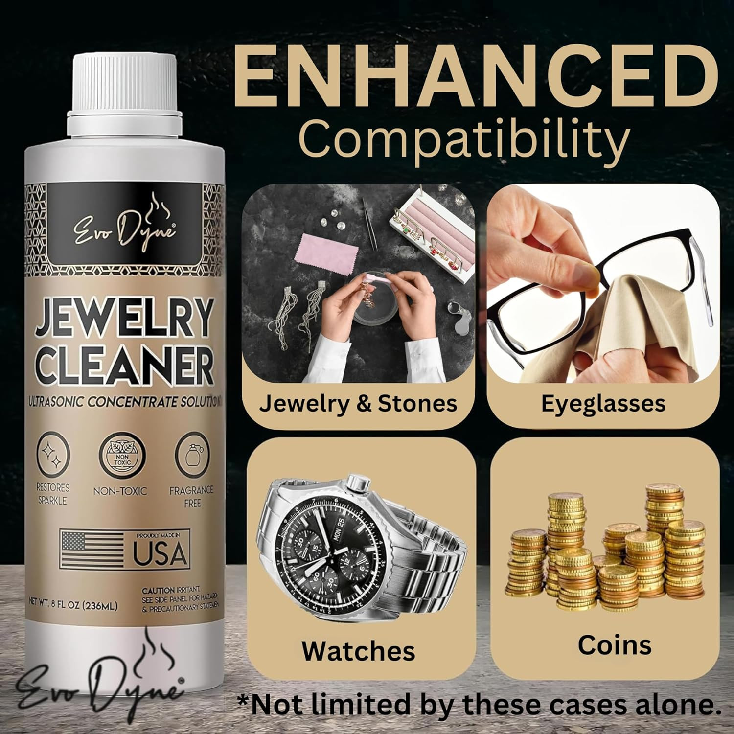 Ultrasonic Jewelry Cleaner Solution (16Oz) Concentrated Jewelry Cleaner for Diam