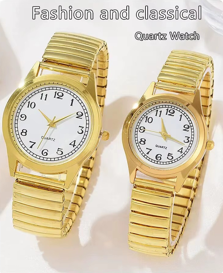Reloj de cuarzo con puntero redondo para hombre y mujer, accesorio con 2 piezas