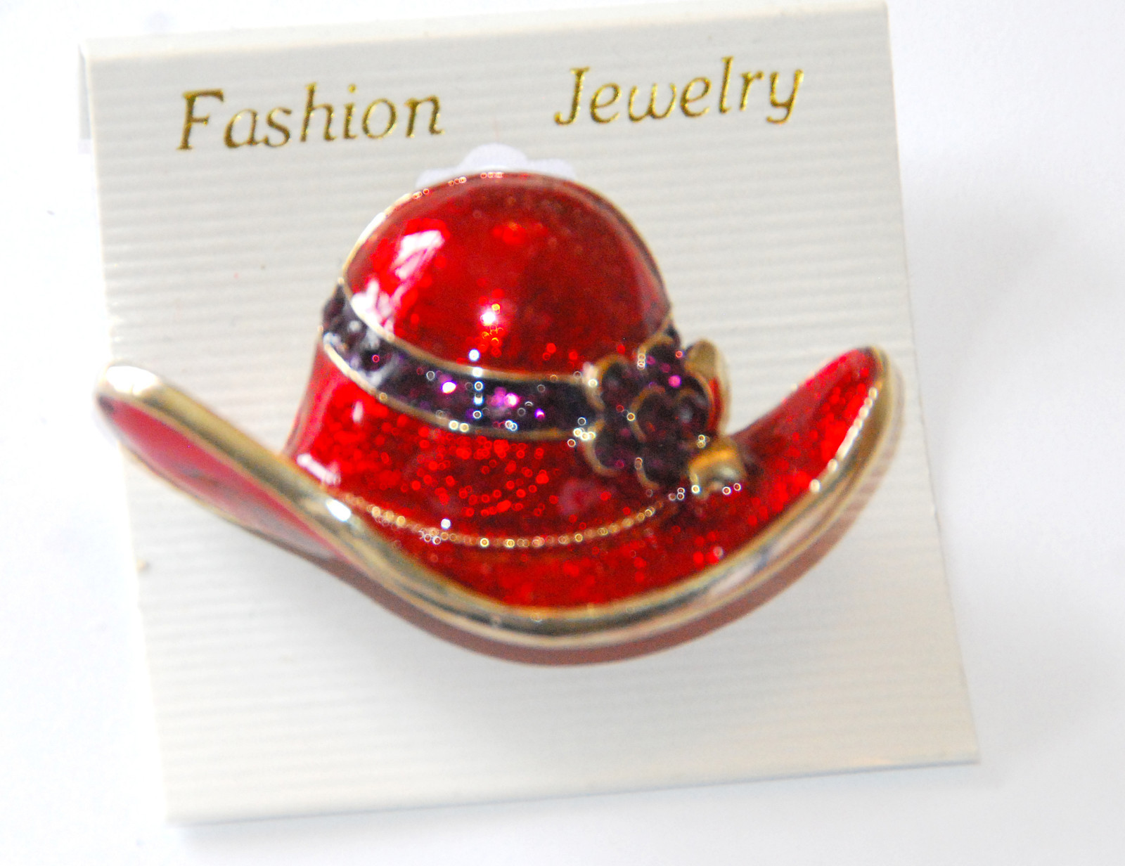 Red Hat Pin and/or Pendent w Purple Crystal Accents / Gold-tone Set / NIP