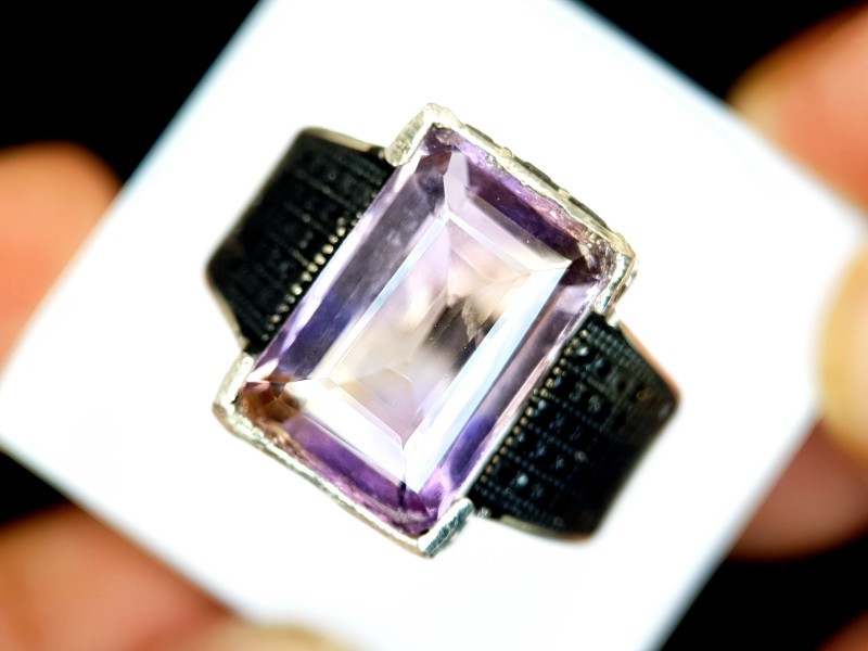 Stunning Bi Colour Natural Bolivianite Ametrine Silver Ring 925 Sterling Silver