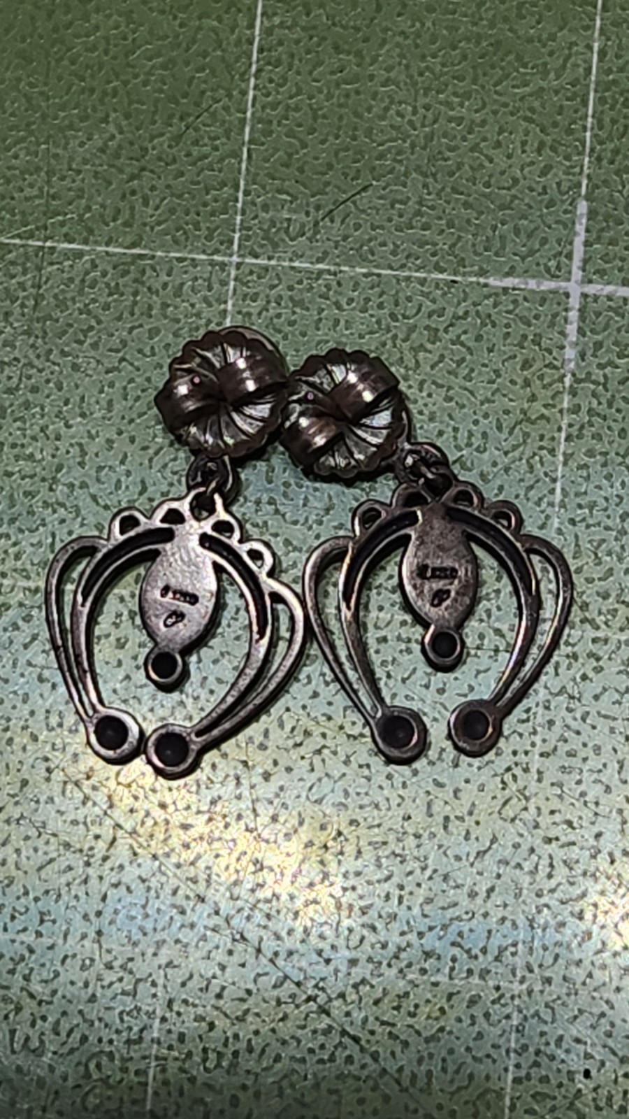925 Sterling Silver Turquoise Blue/Green Oval Bezel Dangle Screw Back Earrings