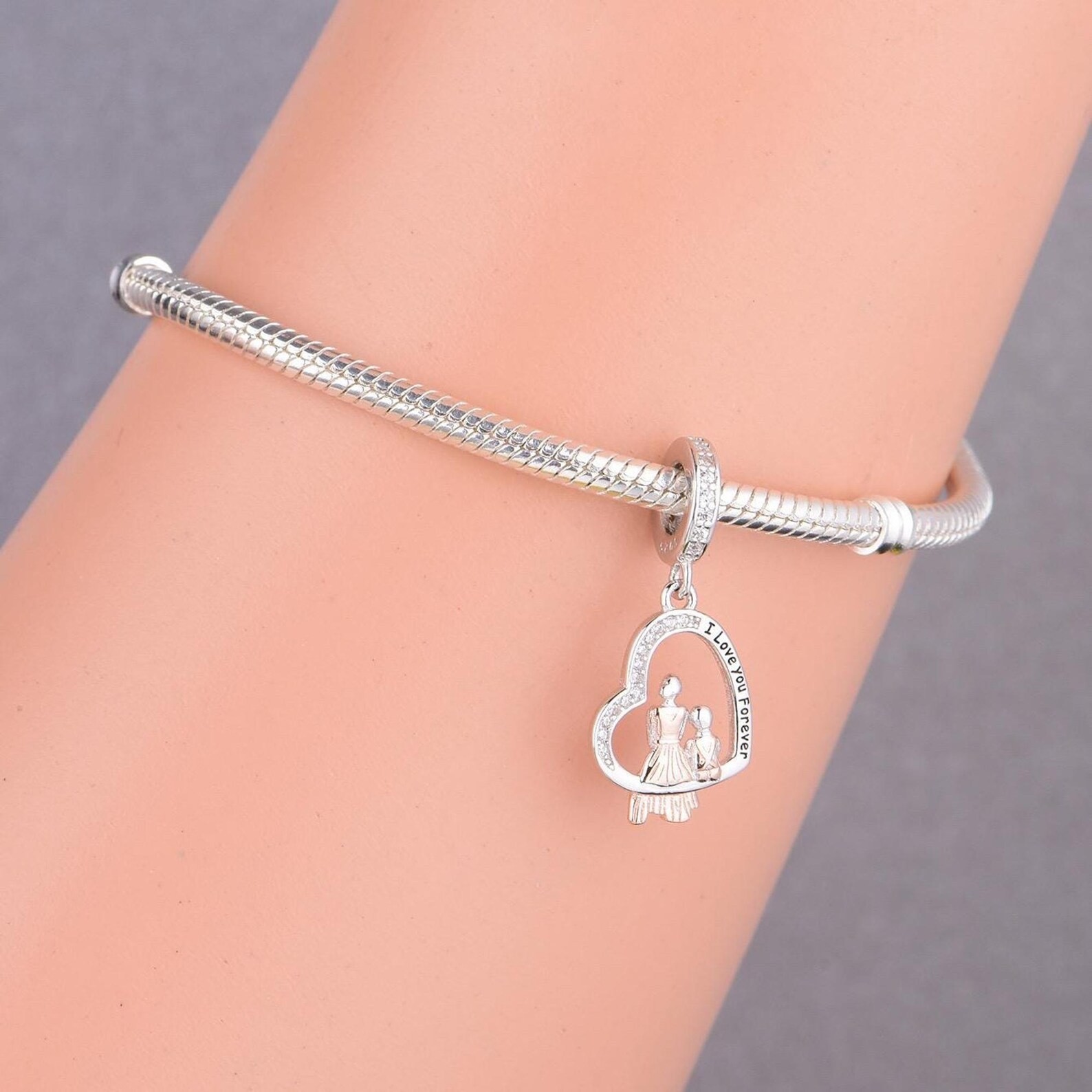 💜 925 Sterling Silver Mom Mum Daughter I Love You Forever Sitting Dangle Charm
