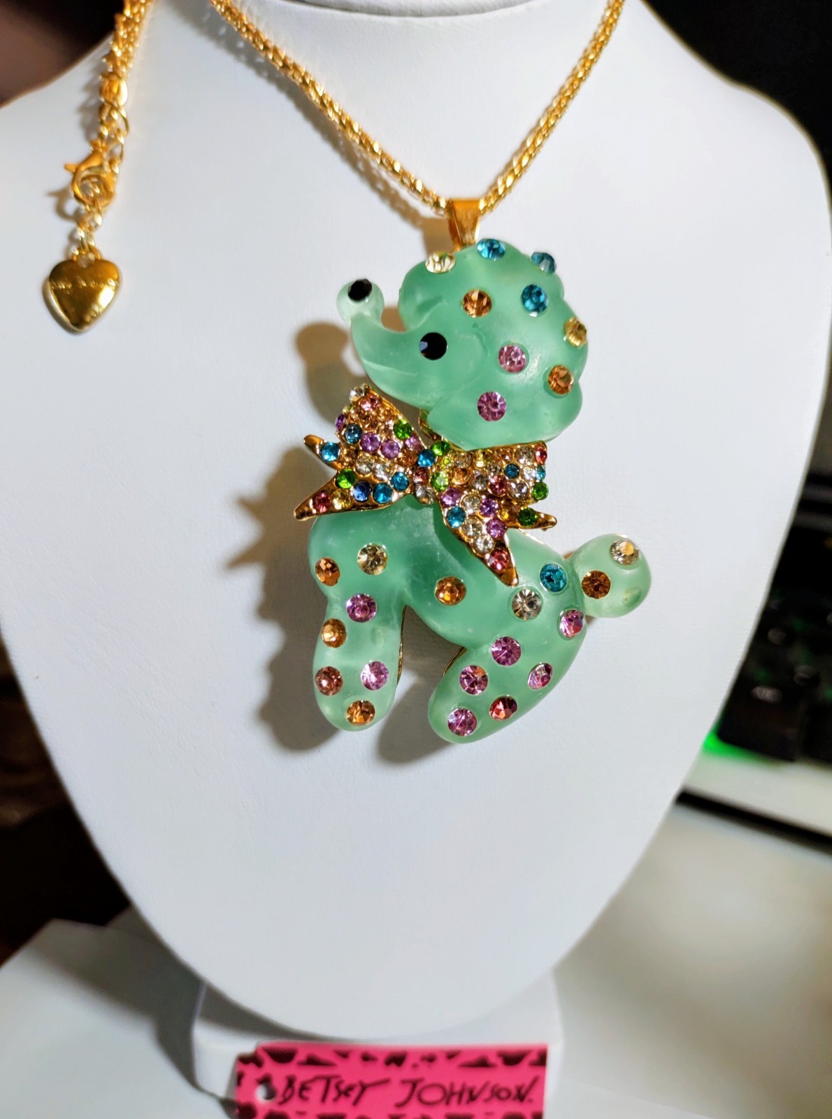 New Item! Betsey Johnson Blue Rhinestone Poodle & Bow Necklace