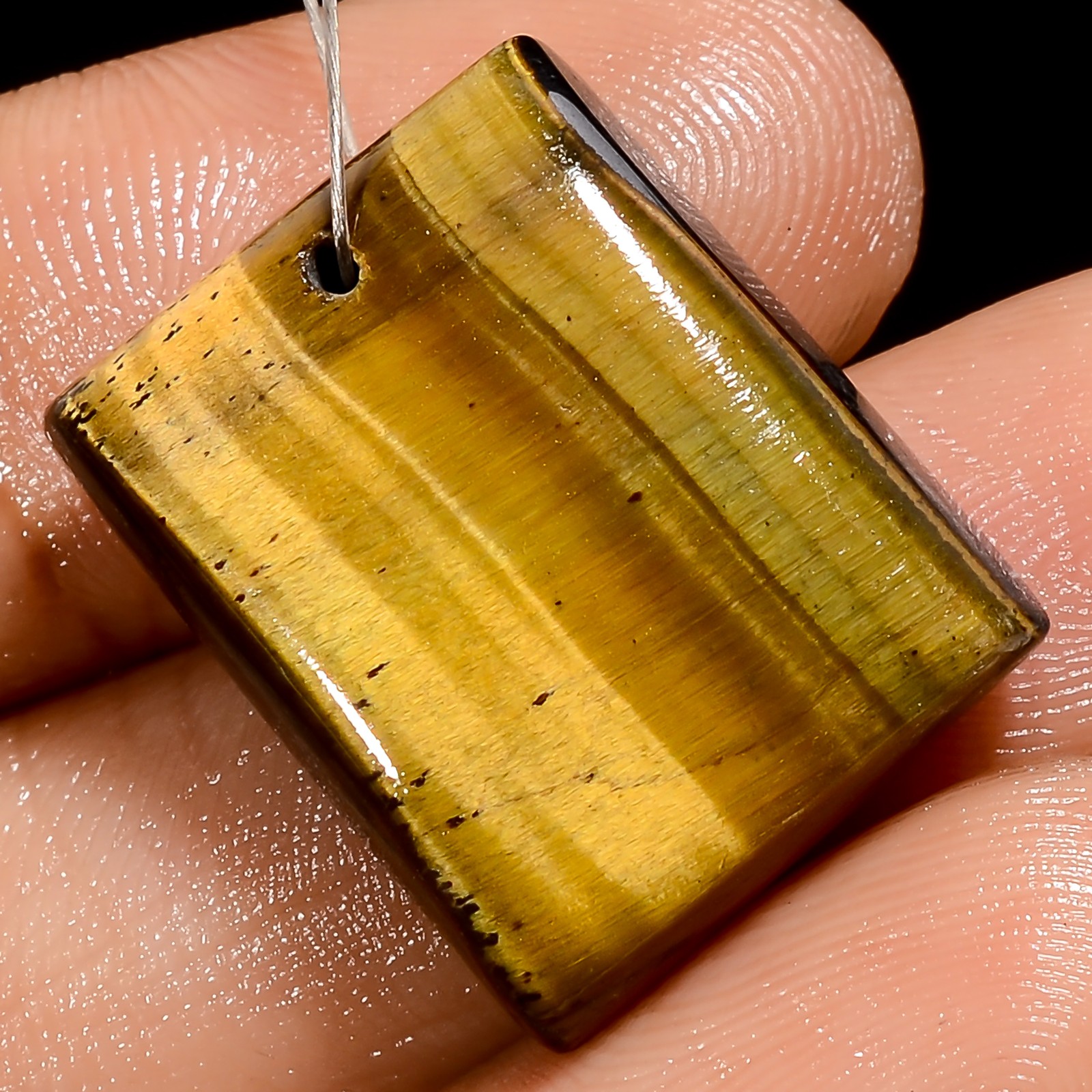 Natural Tiger Eye Rectangle Cabochon Drilled Gemstone 23 Ct. 20X16X5 mm A-24997