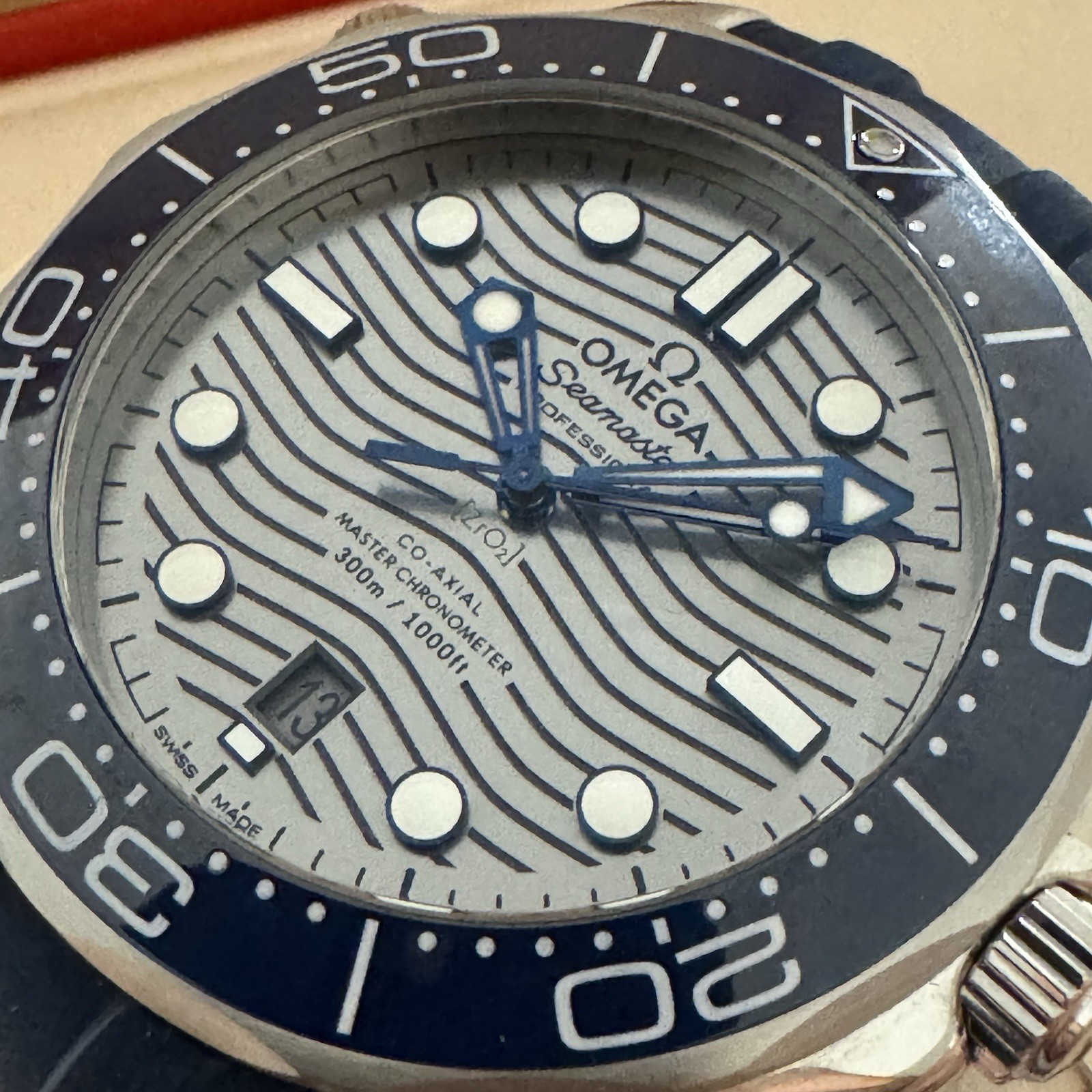 Omega Seamaster Diver 300M Gray Dial Blue Bezel 42mm Rubber & Steel Bracelet