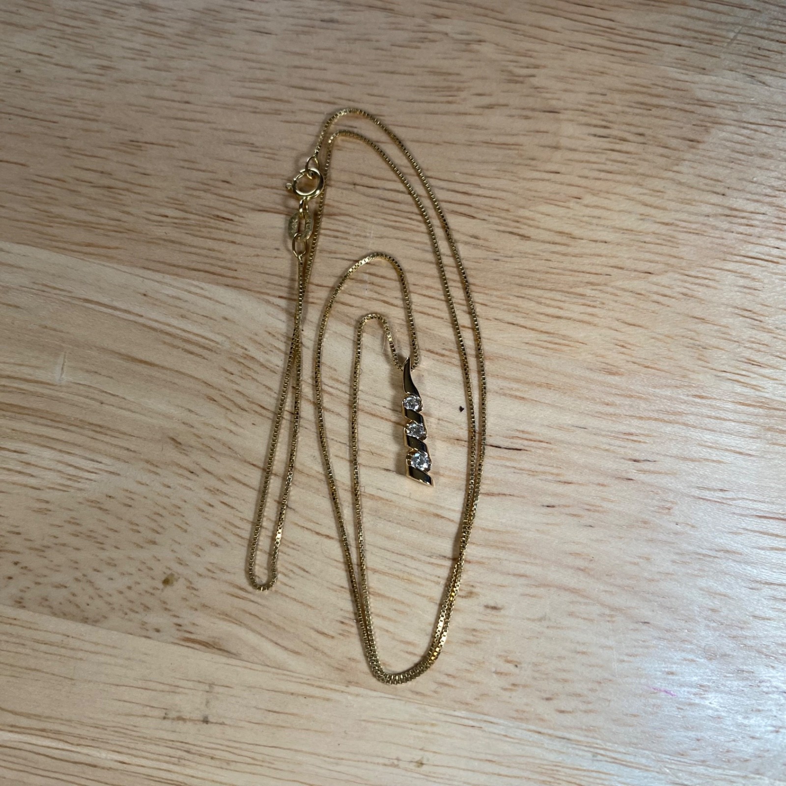 Vintage 14k RCI Gold Spiral Journey Necklace Pendant 3 Stone Yellow Gold 18″