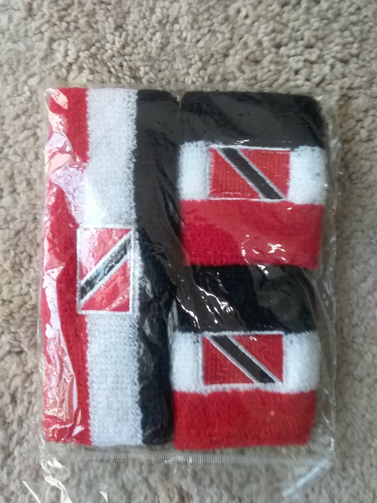 Trinadad & Tobago Cotton HeadBand WristBand Sweatband Set Red White Black Sports