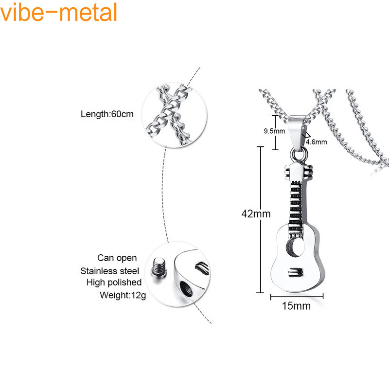 Guitar Cremation Pendants Ashes Holder Box Memorial Urn Necklace Stainless Steel