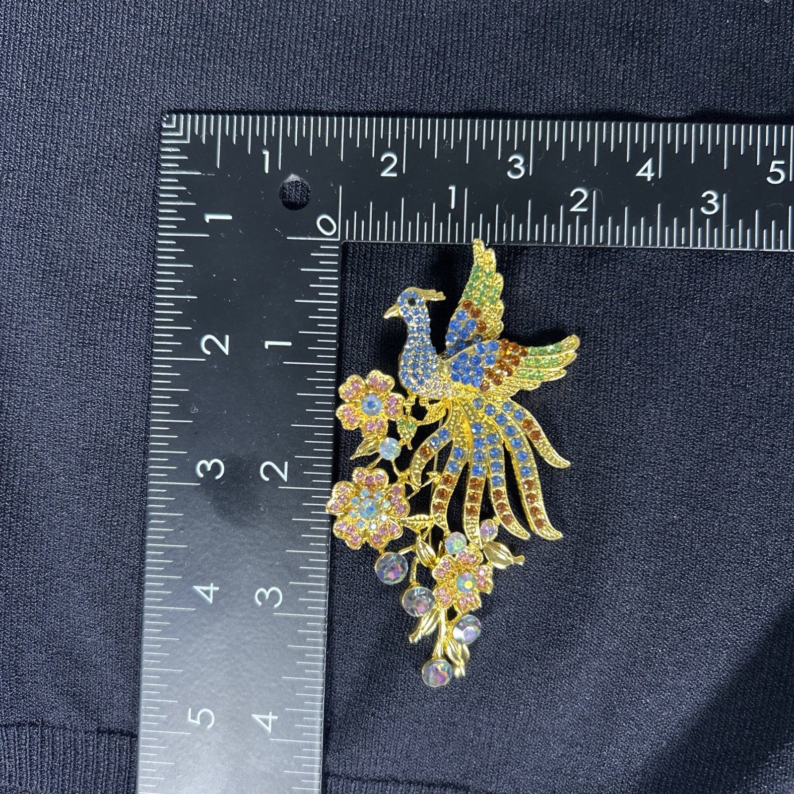 Bright Peacock Bird Brooch Pin Pendant Rhinestones Colorful Statement 3.5 inches
