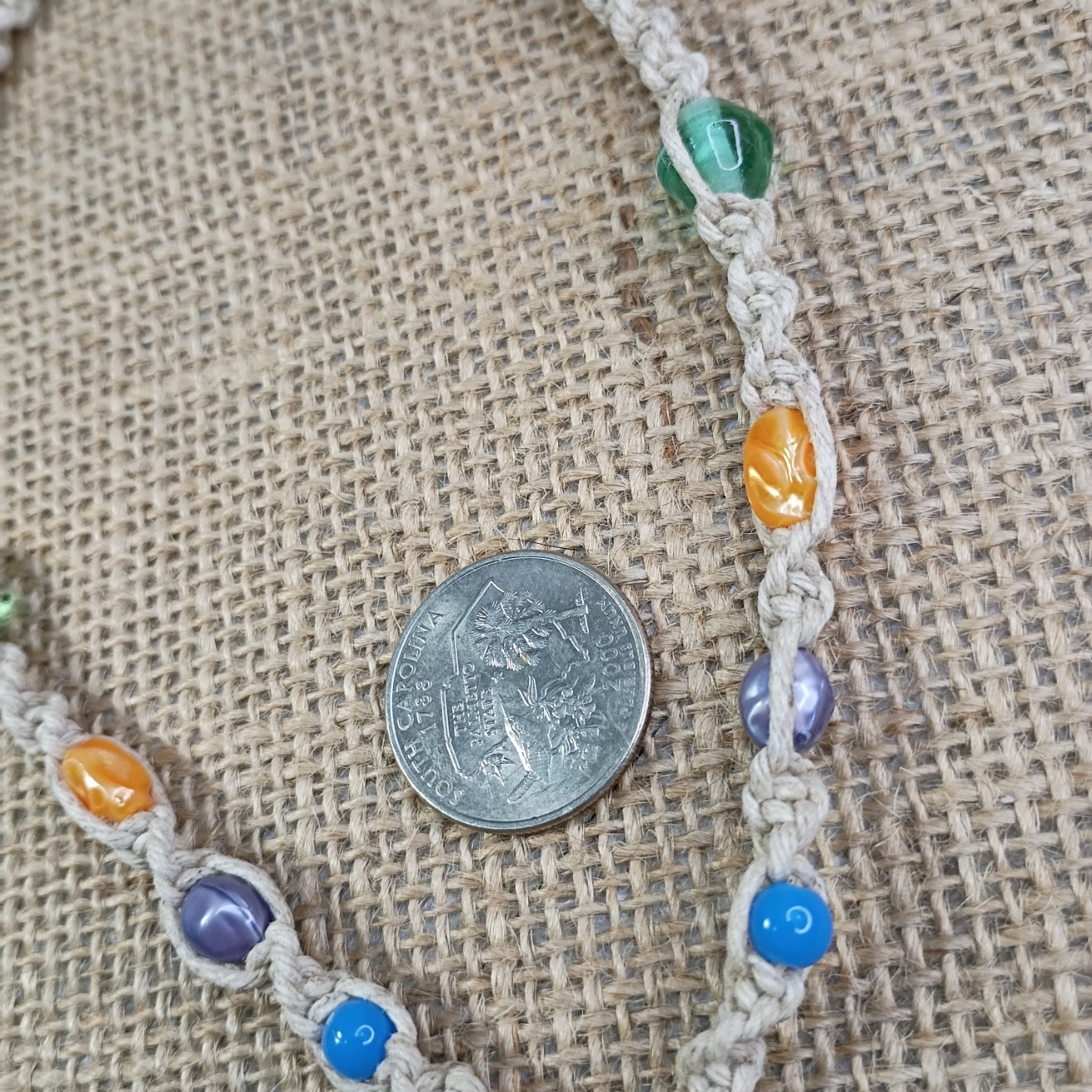 New Natural Hemp Necklace W/ Key Charm & Mixed Beads 16-20 in Macrame, Handmade
