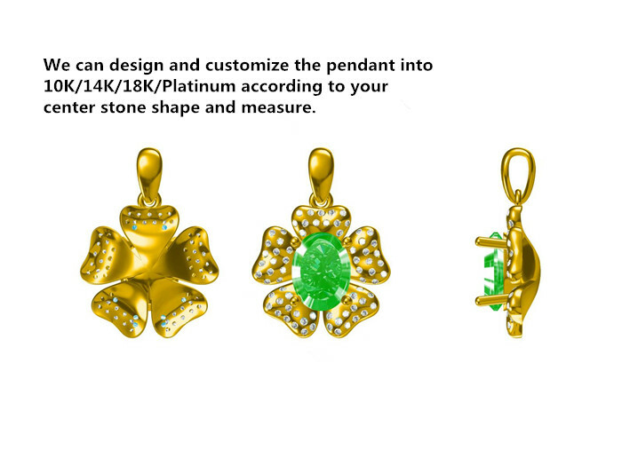 Oval Cut 7×5MM 14K Yellow Gold Natural Diamond Semi Mount Flower Pendant Setting