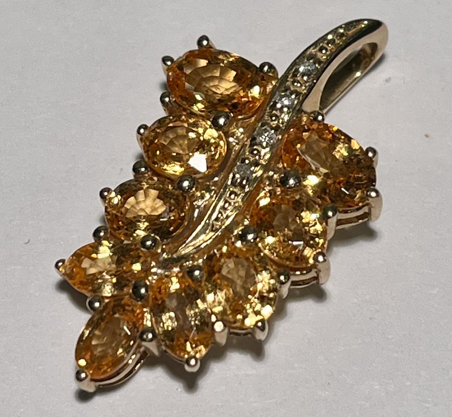 14K Gold Pendant with Citrines And Diamonds 3.32gr, 1.25”L Generous Bail Vintage