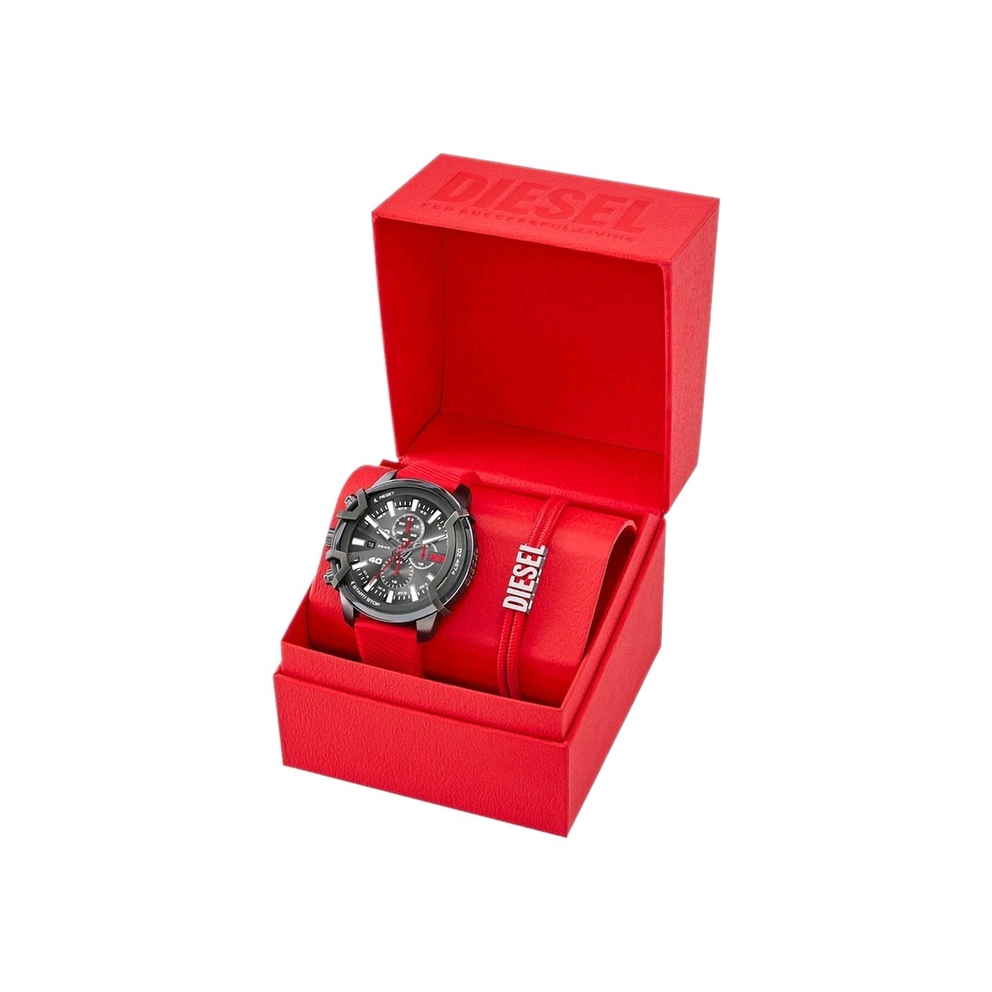 Diesel Men’s Quartz Chronograph Date Grey/Black Dial Red Silicone DZ4547