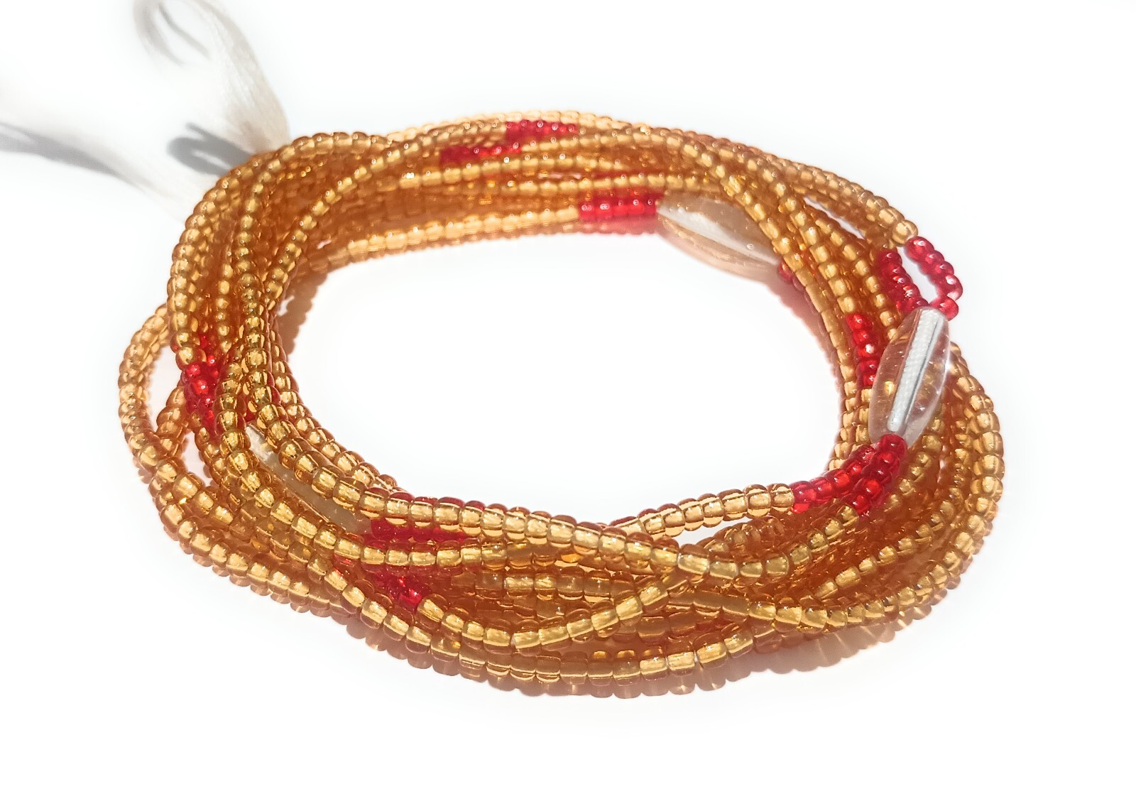 2-in-1 Waist Bead Set, Tie-on 42-Inch Cotton String Beads, Glass Belly Beads
