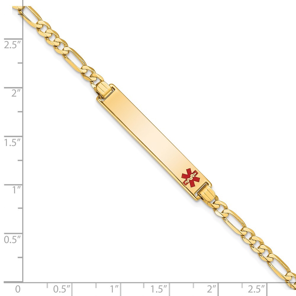 14K Yellow Gold Solid Chain 33x6mm Red Enamel Flat Figaro Link Bracelet 8″