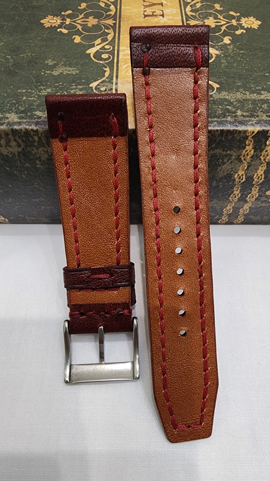 22mm Burgundy Italian Vegetable Tanned Leather Watch Strap Handmade 22-20