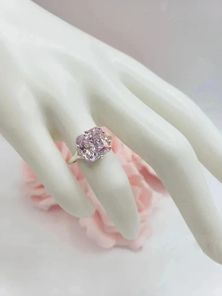 8.50Ct Lab Created Cushion Cut Pink Diamond Solitaire Ring 14K White Gold Plated