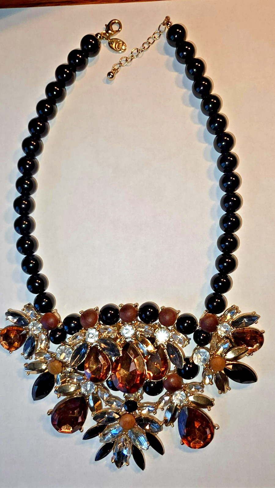 brown black white gold rhinestones statement necklace
