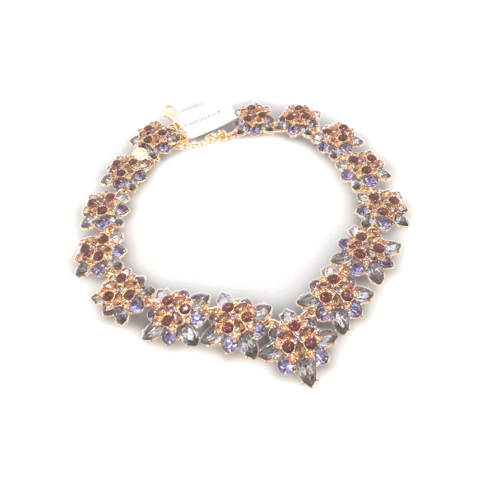 Charter Club Beautiful Gold Tone Multicolor Floral Link Crystal Necklace
