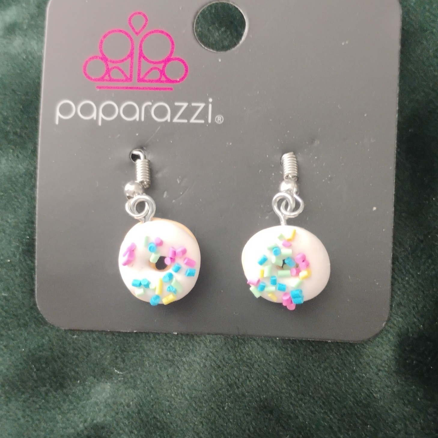 Paparazzi Donut Dangle Hook Earrings White Resin Multicolor Sprinkles No Stone