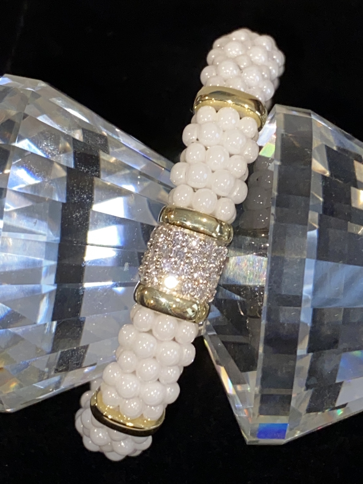 LAGOS 18K Gold Silver WHITE Caviar 0.55 DIAMOND Bracelet Sz Small Wedding