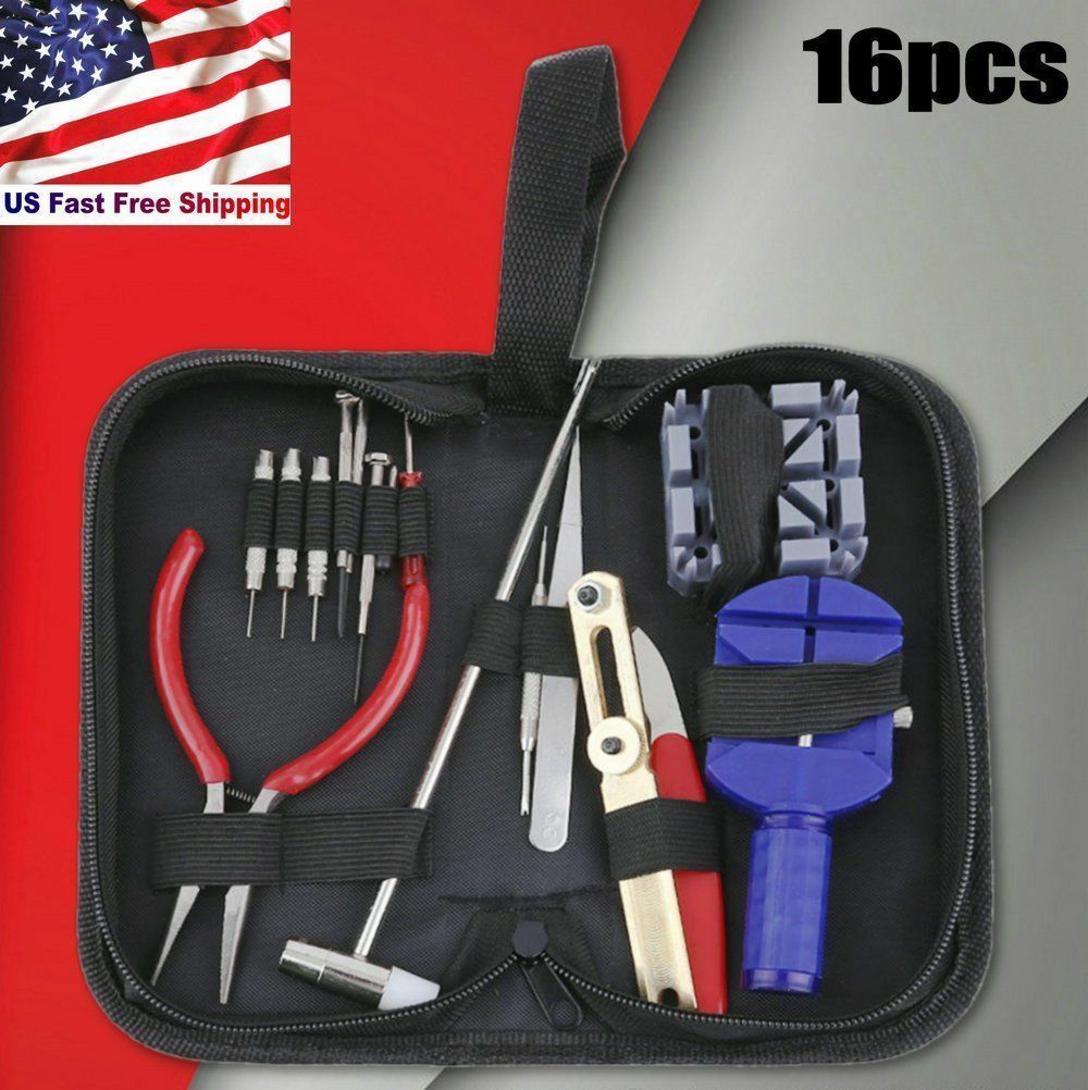 16pcs Watch Repair Tool Kit Link Remover Spring Bar Tool Case Opener Set New US