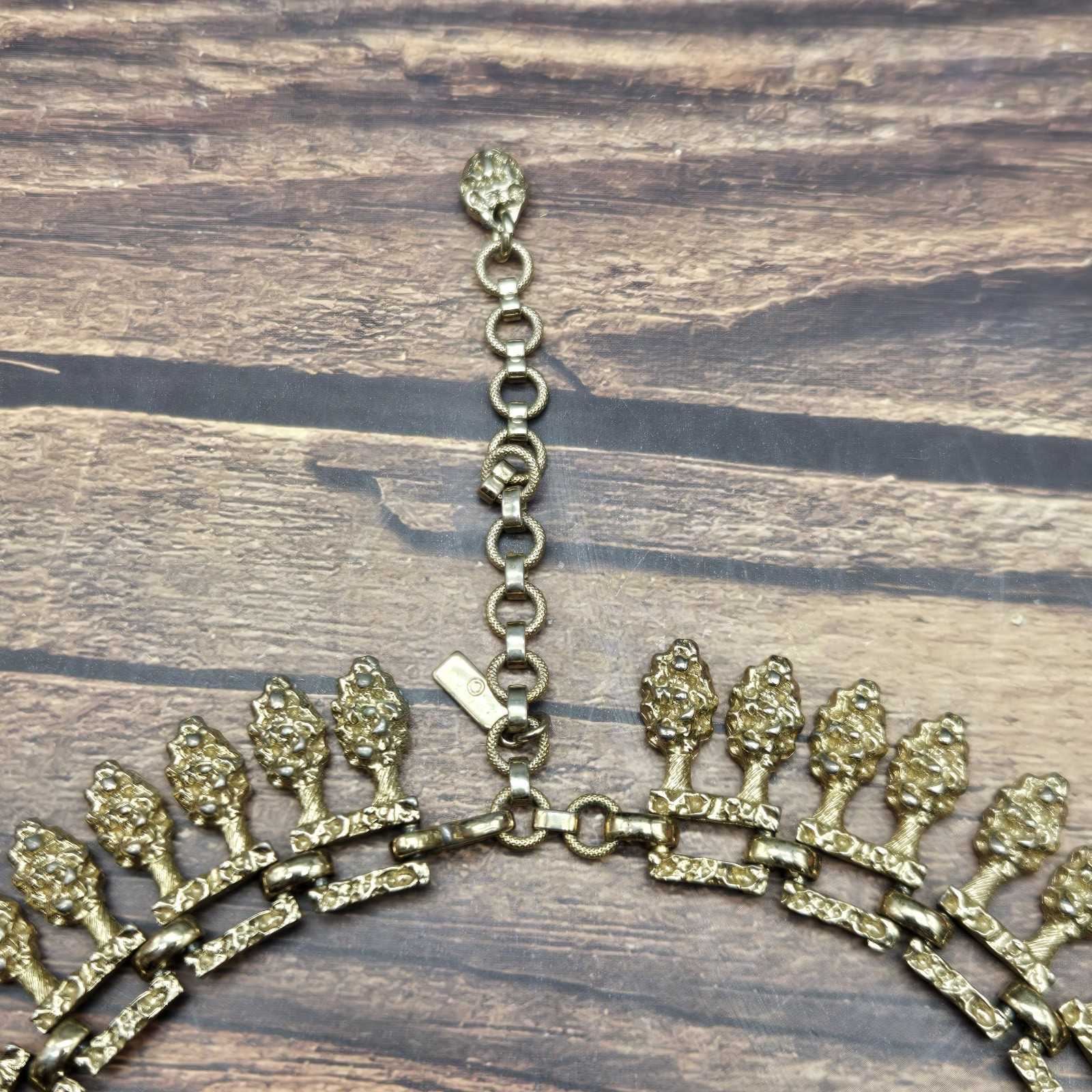 Monet Sunburst Spike Choker Collar Bib Necklace Gold Tone Vintage Egyptian Rev