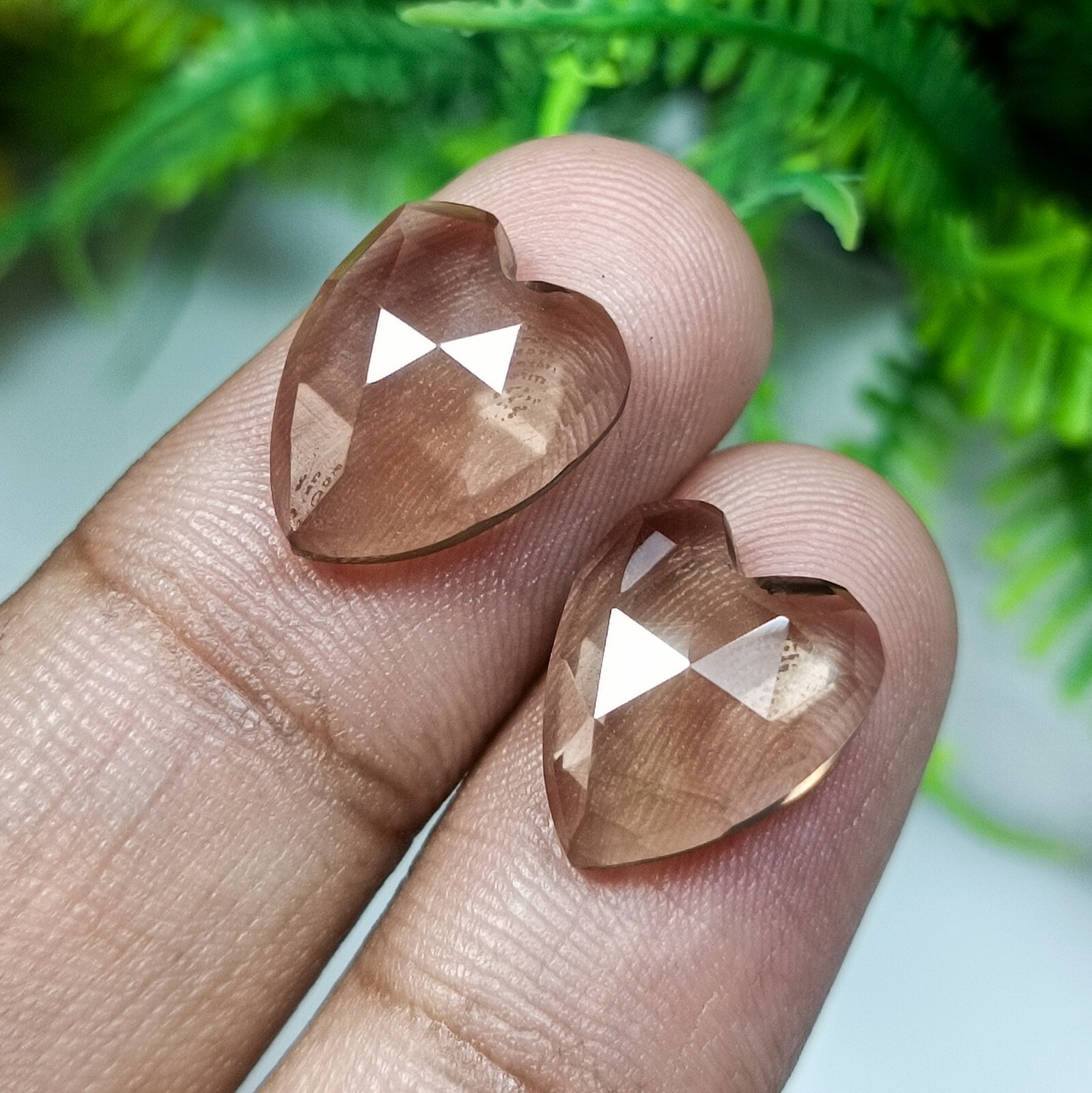 Heart Shape Pair Natural Smoky Quartz Pair, Faceted Checker Cut Pair, 14X11X5 MM