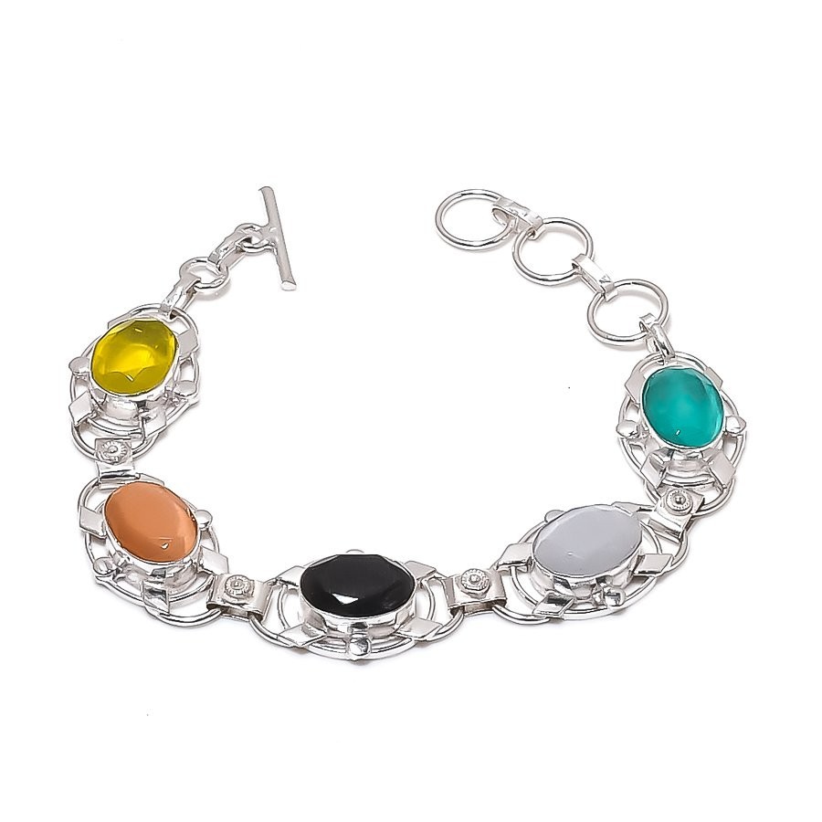 Multi Color Monalisa Gemstone 925 Sterling Silver Jewelry Bracelet Size 7-8″