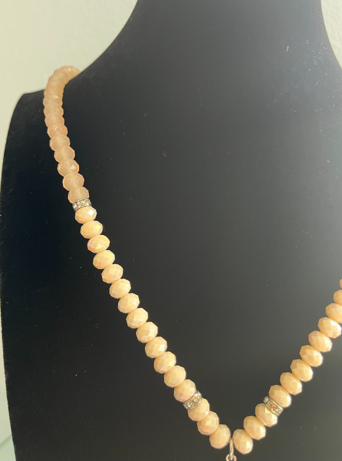 White House Black Market WHBM Long Tassel Necklace Pink Ombre & Crystal Beads