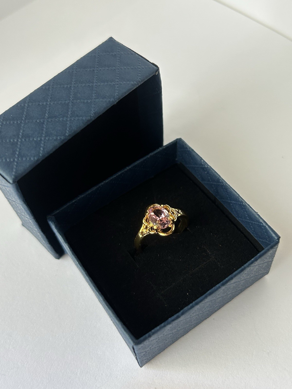 Vintage Pink Cubic Zirconia Ring Gold Plated Womens Size 6.5
