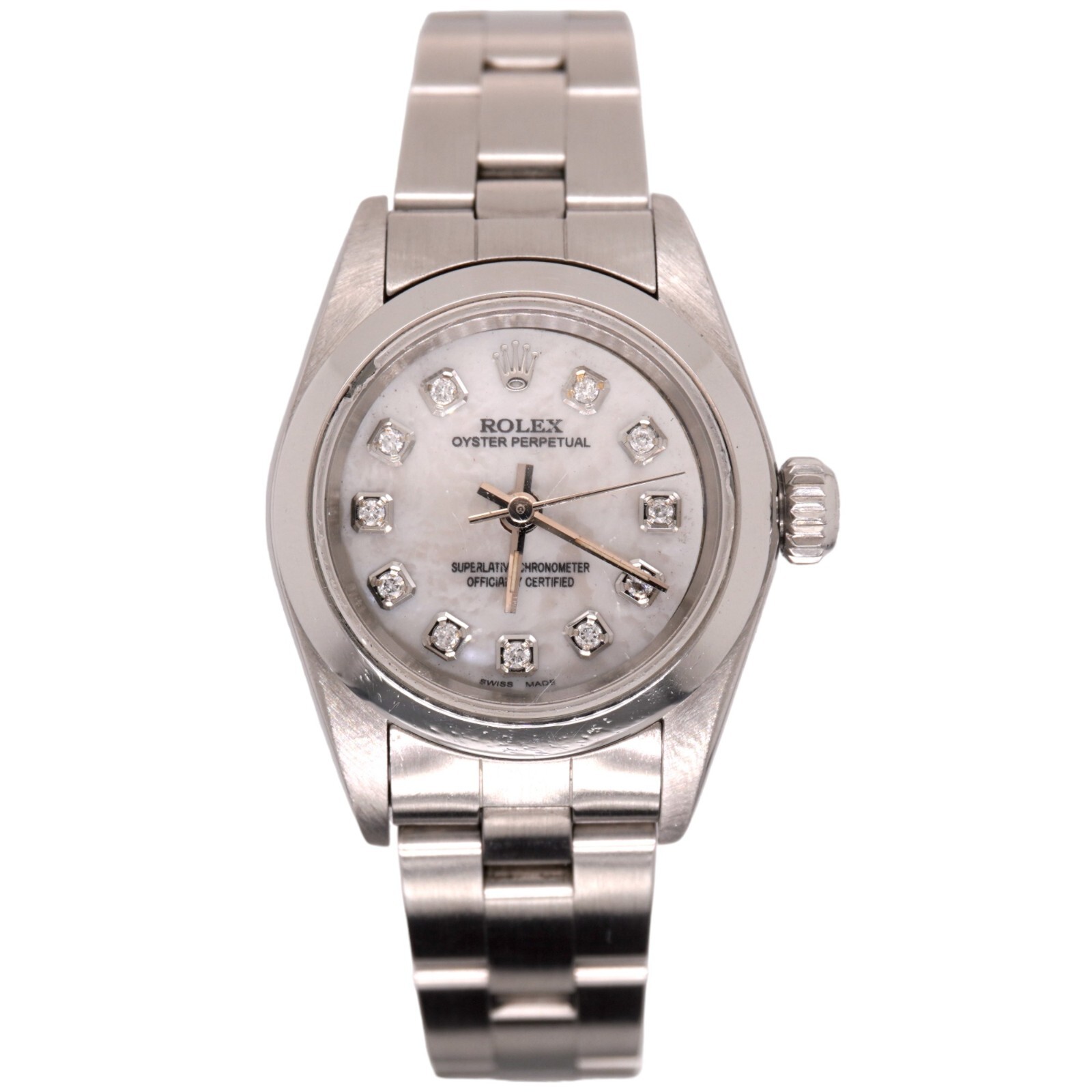 Rolex Oyster Perpetual 25mm Steel White MOP Diamond Smooth Oyster Ladies Watch