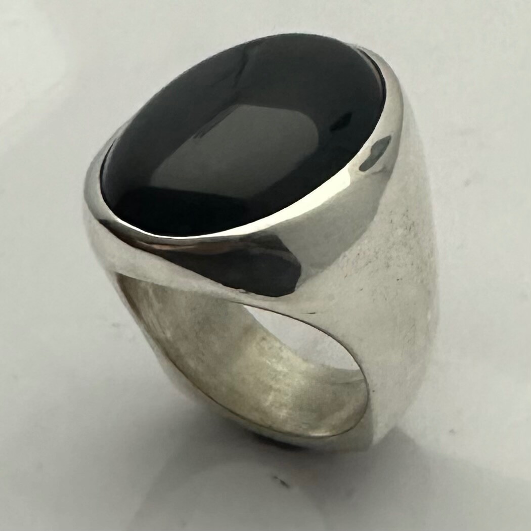 MJG STERLING SILVER XL 18 X24 mm OVAL BLACK ONYX RING. SZ 10. 34 Grams